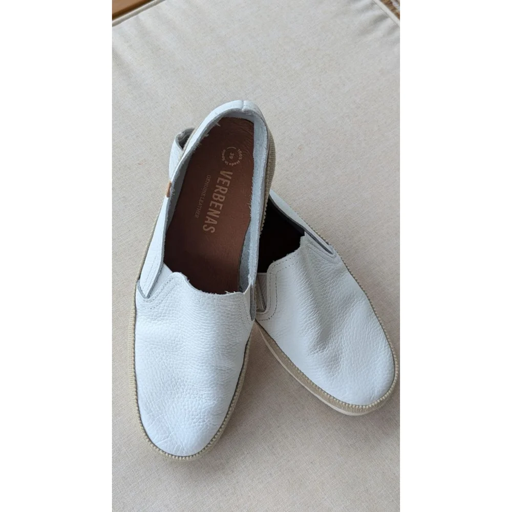 Women's Verbenas White Leather Espadrille Slip-On Shoes US 8.5 Beige Sole
